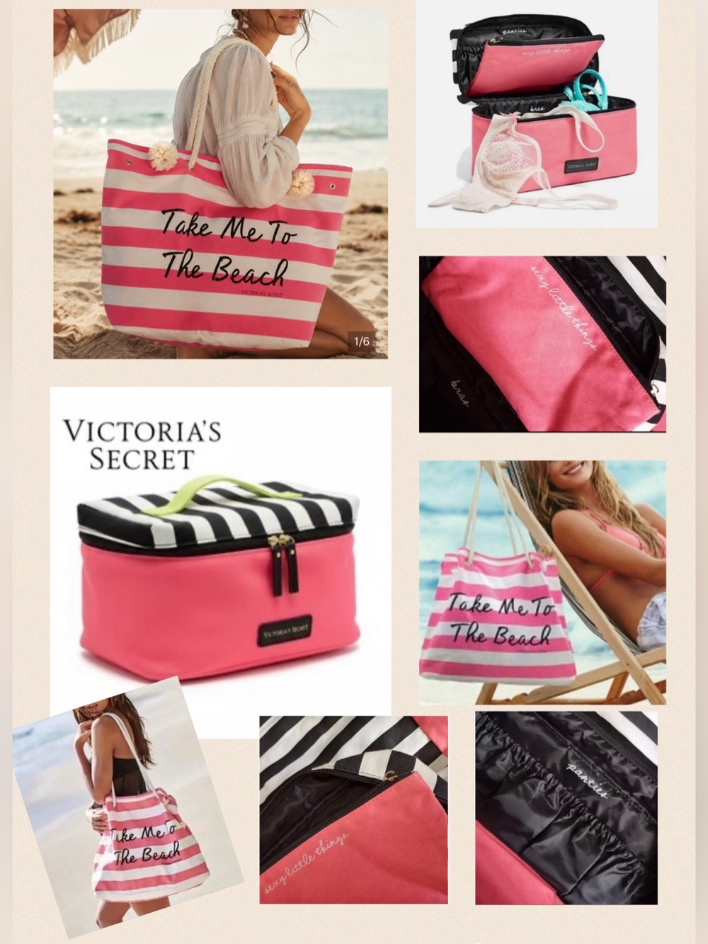 Set of 2, NWT Victoria Secret's Take Me To The Beach Tote Bag & Lingerie Bag